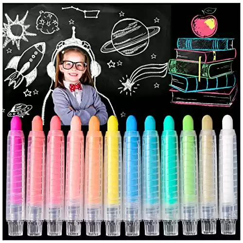 ZHBDMGK Sidewalk Chalk Set with Holder for Kids, 12Pcs Dust-free Washable Toddler Chalk in 12 Colors for Blackboard Drawing Writing Toys Gift Party Favors