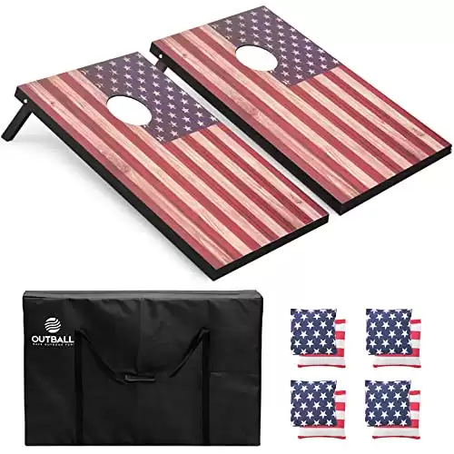 Outball Cornhole Set Corn Holes Outdoor Game, American Flag Cornhole Boards with 8 Bean Bags, and Carrying Bag, Bean Toss Game Outdoor for Kids and Adults Family Lawn Beach Outside 3x2Feet