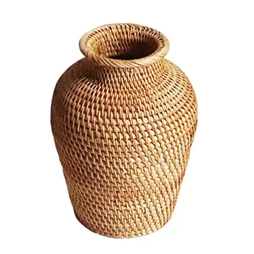 VOSAREA Rattan Vase Country Style Woven Plant Holder Basket Rustic Flower Vase Hand Woven Dried Flower Vase for Home Decoration