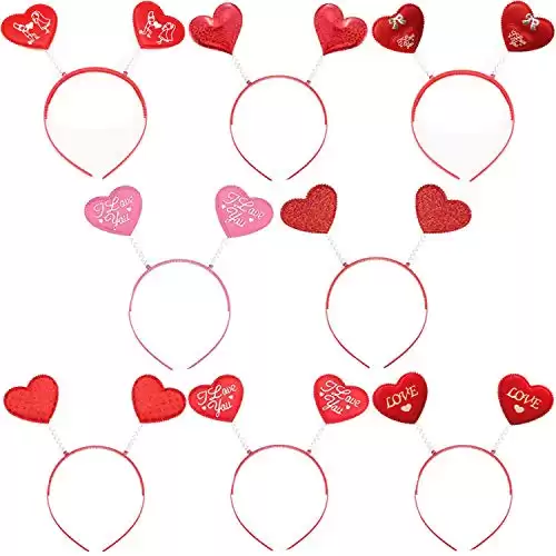 Trounistro 8 Pack Valentine's Day Heart Headband Glitter Heart Headbopper for Valentine Party Decoration Gift