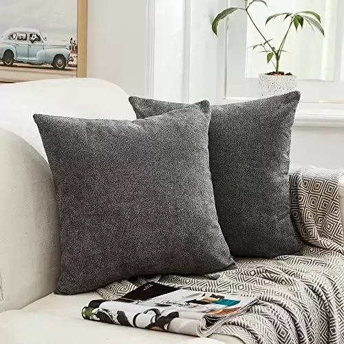MERNETTE Pack of 2, Thick Chenille Decorative Square Throw Pillow Cover Cushion Covers Pillowcase, Home Decor Decorations for Sofa Couch Bed Chair 18x18 Inch/45x45 cm (Dark Grey)