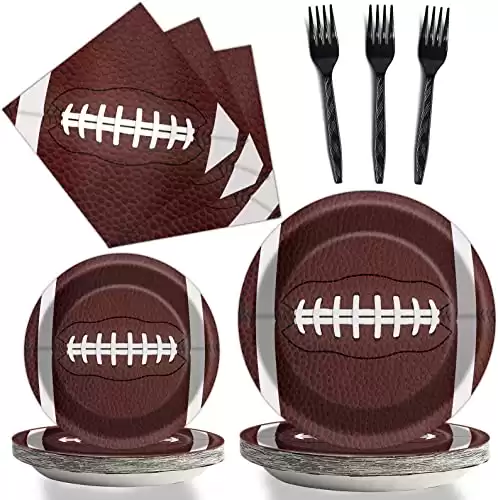96 Pcs Football Party Supplies Bundle Paper Plates Napkins Football Sports Party Birthday Decorations Favors For Kids Serves 24