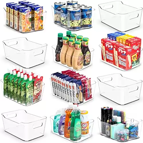 [ 12 Pack ] Multi-Use Clear Bins for Organizing Fridge, Refrigerator Organizer Bins Pantry Organization and Storage Plastic Containers for Home, Kitchen, Freezer, SOHO Collecti...