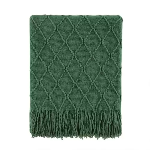 BOURINA Green Throw Blanket Textured Solid Soft Sofa Couch Decorative Knitted Blanket, 50″ x 60″ Green