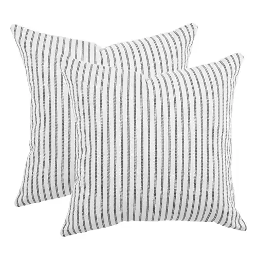 BOYSUM Gray and Beige Throw Pillow Covers, 18x18 Farmhouse Pillow Covers Striped Throw Pillow Cover Decor Indoor/Outdoor Pillow Accent Case Set of 2 (Gray 1)