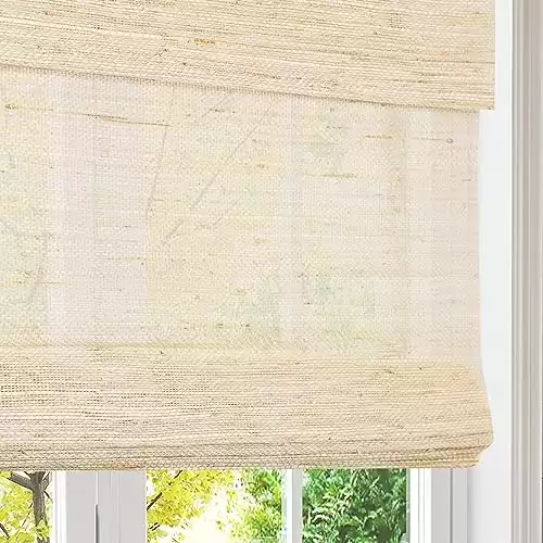 Artdix Bamboo Roman Shades, Natural Cordless Custom Blackout Room Darkening Woven Wood Shades, Natural Bamboo Window Shades for Indoor Windows