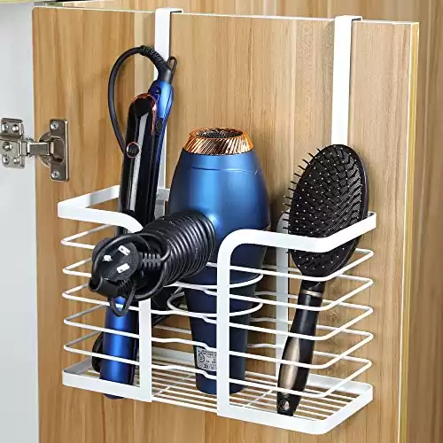 YIGII Hair Dryer Holder Adjustable Height Hair Tool Organizer White Bathroom Organizer Hot Styling Tools Storage for Hair Dryer, Flat Iron, Curling Iron, Hair Straightener