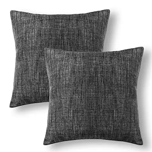 Jeanerlor Square Faux Lined Linen Decorative Striped Throw Pillow Case 24x24 inch Cushion Sham Set for Study House,2 Packs,(60 x 60 cm),Dark Grey