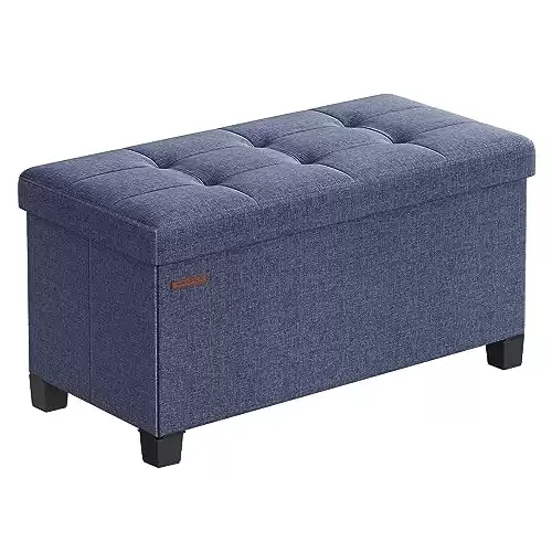 SONGMICS Storage Ottoman, Folding Storage Bench, Ottoman with Storage, Storage Ottoman Bench, for Living Room, Bedroom, 15 x 30 x 15.7 Inches, Light Denim Blue ULSF016Q01