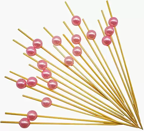 PuTwo Toothpicks for Cocktail Appetizers Fruits Dessert, 100 Count, Pink Pearls