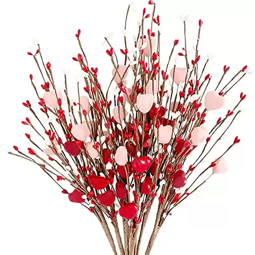 llxieym 8 Pieces Valentine's Day Artificial Berry Flower Heart Berry Stems Sprays Heart Picks Branches for Valentine's Day Decoration Wedding Home Decor (Red C)