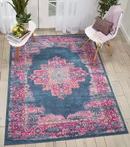 Nourison Passion Blue 5’3″ x 7’3″ Area Rug, Boho, Traditional, Easy Cleaning, Non Shedding, Bed Room, Living Room, Hallway, (5′ x 7′)