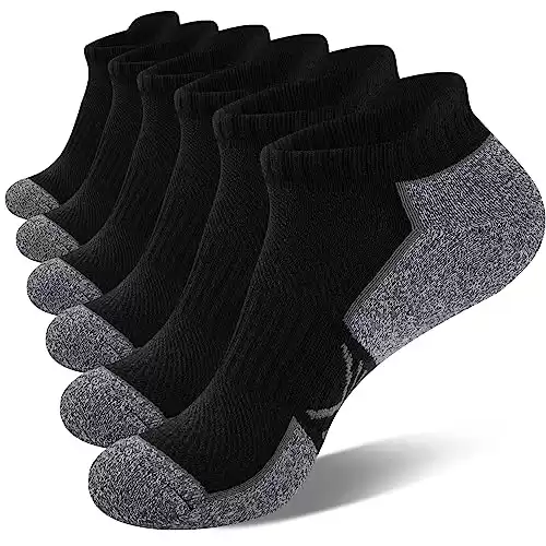 eallco Men s Ankle Socks Running Athletic Low Cut Sock Cushioned Breathable Anti-Blister Tab Sports Socks For Men 6 Pairs