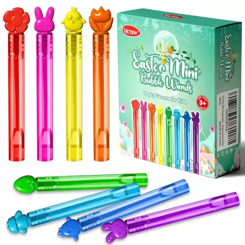 VKTEN 32Pcs Easter Mini Bubble Wands Assortment 8 Colors 8 Styles Easter Bubble Party Favors for Kids, Bubbles for Kids, Easter Toys Gifts, Easter Basket Stuffers Fillers