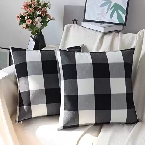 NAVIBULE Buffalo Check Plaid Pillow Covers Farmhouse 18 x 18 Throw Pillow Covers Decorative Outdoor Throw Pillows for Couch Sofa Bed Christmas Home Pack of 2 Black and White