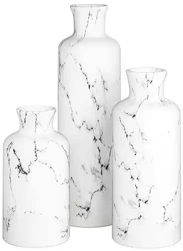 White Vase Set Vases for Decor, Perfect for Holding Pampas Grass, Dried/Fresh Flowers, Vases for Your Kitchen, Bedroom, Office, Living Room, Bathroom, or Shelf Decor (Marble Look)