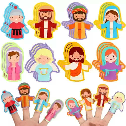 24 Pcs Religious Finger Puppets for Easter Christian Nativity Bible Toys Felt Jesus Toys for Easter Party Easter Egg Fillers Sunday School Activity Supplies Bible Study Set, 8 Styles