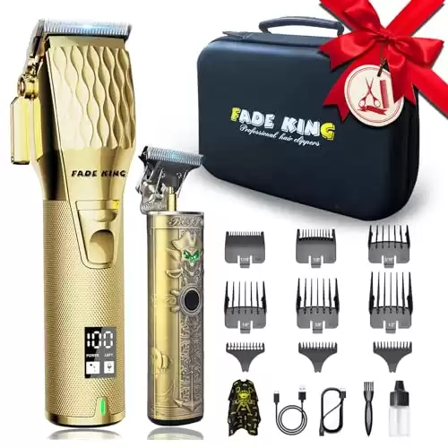 FADEKING® Professional Hair Clippers for Men – Cordless Beard Trimmer for Men, LCD Display Hair Clippers and Trimmer Set for Barber Haircut, Mens Grooming Kit with Travel Case, Gifts for Men