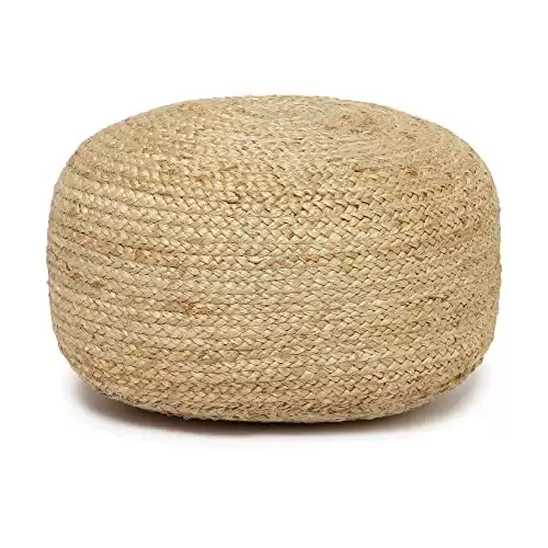 REDEARTH Jute Circular Low Pouf Ottoman – Braided Pouffe Accent Sitting Round Footrest for Living Room, Bedroom, Nursery, kidsroom, Patio, Gym; 100% Jute (18″x18″x10″; Natural)