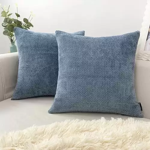 Booque Valley Decorative Throw Pillow Covers, Modern Texture Thick Chenille Cushion Covers for Bed Sofa, Hand Made Chunky Wave Accent Square Daily Pillowcases, 2 Pack(18 x 18 inch, Blue)