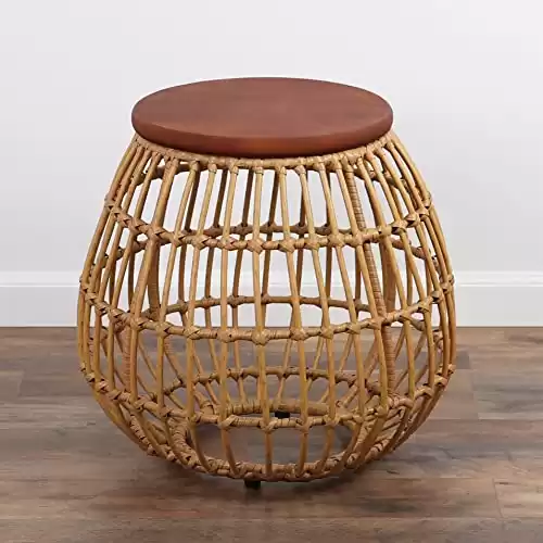 Rutledge & King Rattan Wood Top Table – Enderly Side Tables – End Tables Living Room and Bedroom – Boho Nightstand – Round End Table with Wood Top – Rattan Nightstand...