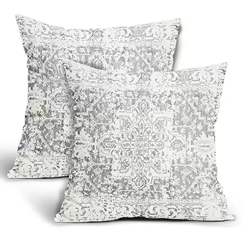 Boho Pillow Covers 18×18, Grey and White Ethnic Design Outdoor Decorative Throw Pillows for Couch, Carpet Pattern Cushion Cover Set of 2 Farmhouse Cotton Linen Pillowcase for Couch Home Sofa Room...