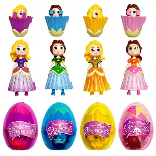 QINGQIU 4 Pack Jumbo Princess Deformation Prefilled Easter Eggs with Toys Inside for Kids Girls Boys Easter Gifts Easter Basket Stuffers Fillers