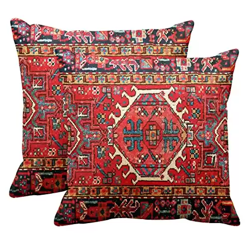 Britimes Throw Pillow Covers, Home Art Decor, 18 x 18 Inches Set of 2 Cushion Couch Sofa Cases, Abstract Oil Painting Pillowcases for Bedroom, Living Room, Ethnic Decorative, Red Tribal