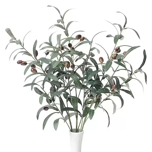 SzJias Artificial Olive Branch Faux Olive Branches for Vases Fake Branches Olive Stems for Vase Fake Olive Tree Branches (3 Branches, 28.7 inch/Each)