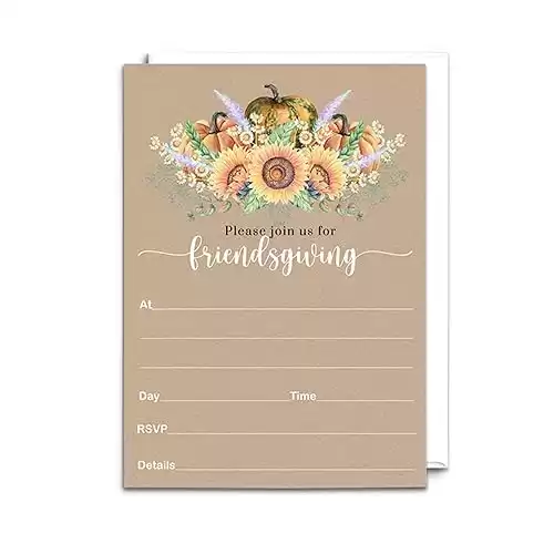 Paper Clever Party Friendsgiving Invitations and Envelopes (15 Pack) Thanksgiving Party Invitation Dinner with Friends Blank Fall Invite Card Set Autumn Harvest Sunflower Themed Printe