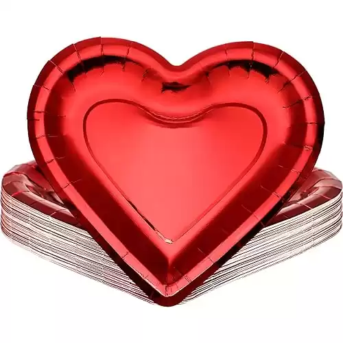 24 Pieces Thick Heart Shaped Paper Plates Disposable Party Plates 10.6 Inch Large Size Dinnerware Plates Decorative Tableware for Mother’s Day, Wedding Birthday Grad Party Valentine’s Day