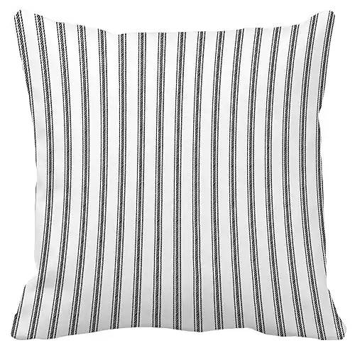 Leaveland Black and White Ticking Stripe 18x18 Inch Throw Pillow Cover Decorative Soft Cotton Polyester Square Cushion Case Fall Autumn Winter Christmas Home Decor Sofa Standard Size Accent Pillowcase