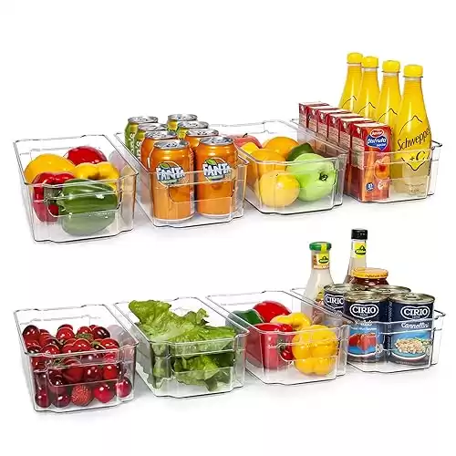 HOOJO Refrigerator Organizer Bins 8pcs Clear Plastic Bins For Fridge, Freezer, Kitchen Cabinet, Pantry Organization, BPA Free Fridge Organizer, 12.5 Long, Clear