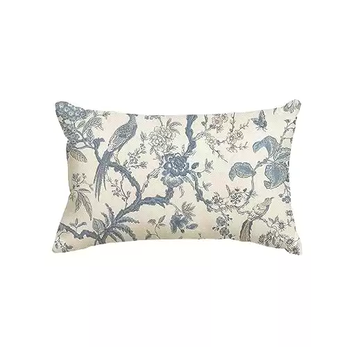 AVOIN colorlife Chinoiserie Trees and Birds Blue and White Throw Pillow Cover, 12 x 20 Inch Cushion Case Outdoor Decoration for Sofa Couch Farmhouse