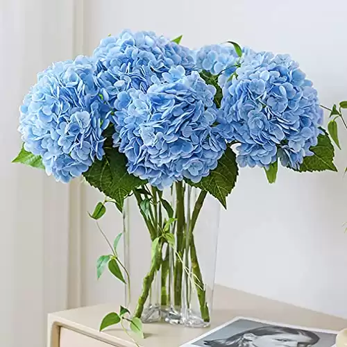 DUYONE 3PCS 21 inch Realistic Artificial Hydrangea Large Real Touch Flowers Artificial Flowers Dry Flowers Outdoor Wedding Christmas Office Family Party Living Room Table Decoration (Blue)