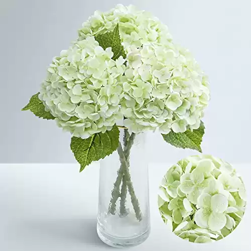 Waipfaru 21" Real Touch Hydrangea Artificial Flowers with Long Stem & Leaves, Full Latex Faux Hydrangea Flowers for Home Decor Party Floral Arrangements Wedding Bouquets Centerpieces, Green 3...