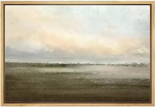 wall26 Framed Canvas Print Wall Art Watercolor Dusk Sky Over Green Field Nature Wilderness Illustrations Modern Rustic Relax/Calm Cool for Living Room, Bedroom, Office - 16x24 Natural