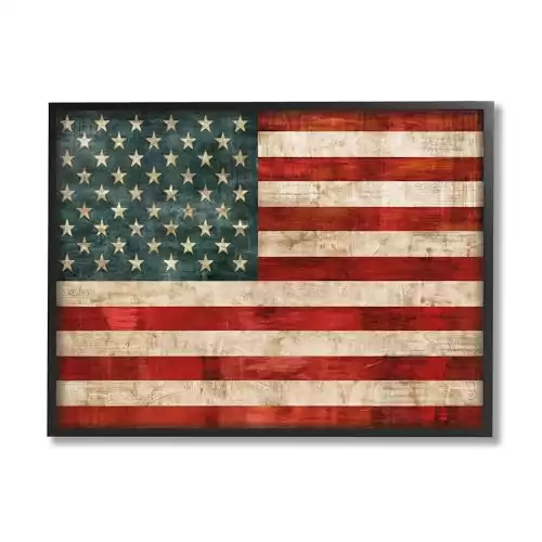 Stupell Industries US American Flag Wood Textured Design, Designed by Luke Wilson Wall Art, 24x30, Black Framed