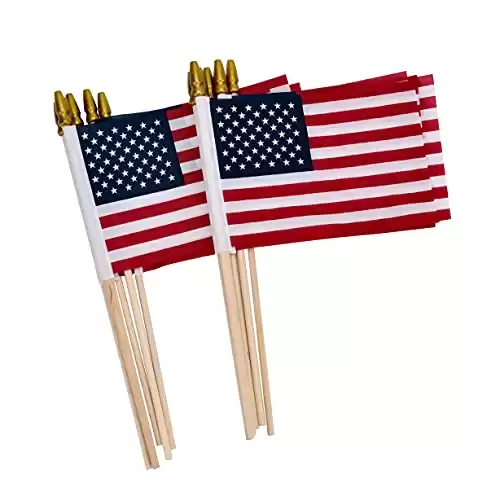 Uelfbaby 12 Pack Small American Flags Small US Flags/Mini American Flag on Stick 4x6 Inch US American Hand Held Stick Flags with Kid-Safe Spear Top, Polyester Full Color Tear-Resistant Flag