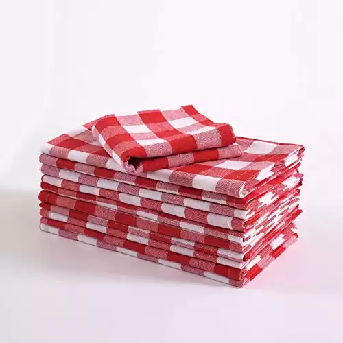 Fingercraft Dinner Napkins, Everyday Use, Premium Quality Cotton Buffalo Plaid, Set of 12, Size 20X20 Inch, Oversized Cloth Napkins with Mitered Corners, Ultra Soft, Durable Hotel Quality Red & Wh...