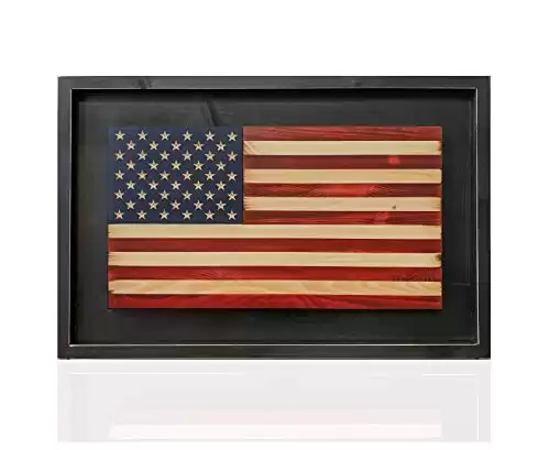 Flags of Valor Liberty Series Wooden American Flag | US Flag Wall Decor, Patriotic Wall Art, Made in USA by Veterans, Ready to Hang, Man Cave Room Decor for Men (Small Framed, 15" H x 23" W)