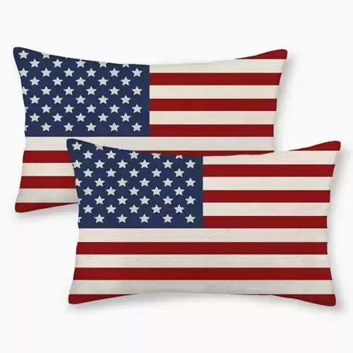 4th of July Patriotic Pillow Covers 12x20 Inch Set of 2, American Flag Decorative Throw Pillowcase Independence Day Stars and Stripes Outdoor Cushion Cover for Sofa Couch Living Room Bed Decor