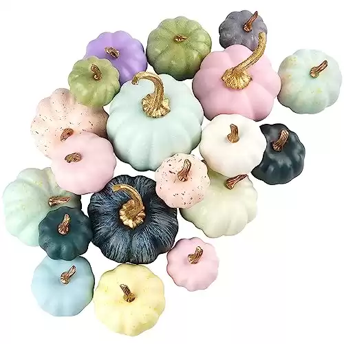 Artmag 19 Pcs Artificial Pumpkins Decoration, Assorted Sizes Harvest Faux Pumpkins for Fall Thanksgiving Halloween Seasonal Holiday Decorating Display