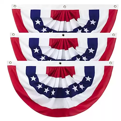 2 x 4 Ft American Pleated Fan Flag, USA Patriotic Half Fan Bunting Flag, Decoration Flags (red-3pcs)