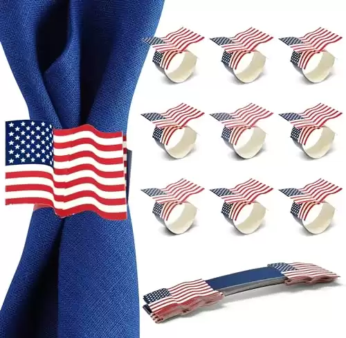 100 Count Patriotic American Flag Paper Napkin Rings 4th of July United States of America Flags Stars and Stripes Design for Spring Summer Holiday Parades Dinnerware Party Goods Supplies Decorations