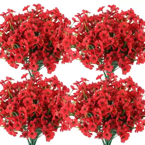 Hananona 14 Bundles Artificial Flowers Outdoor Red Fake Flowers UV Resistant No Fade Faux Outdoor Plants Garden Porch Window Box Decorating (14, Red)