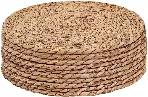 Defined Deco Woven Placemats Set of 10,13" Round Rattan Placemats,Natural Hand-Woven Water Hyacinth Placemats,Farmhouse Weave Place Mats,Rustic Braided Wicker Table Mats for Dining Table,Home,Wed...