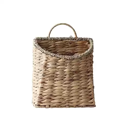 Woven Hanging Basket Water Hyacinth Hanging Wall Basket Wicker Handmade Baskets for Garden Farmhouse Home (Seagrass mouth)