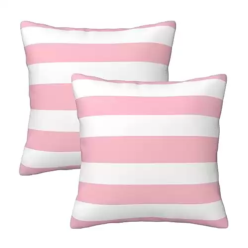 Pink and White Stripes Farmhouse Throw Pillow Covers 18x18 Inch Pillow Case Soft Cushion Pillow Covers Set of 2 for Sofa Bedroom Chair Living Room Home Decorative