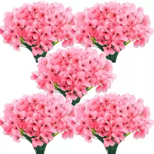 Tigeen 36 Bundles Fake Flowers Outdoor UV Resistant Artificial Faux Floral Silk No Fade Plastic Flowers False Flowers Bouquet Artificial Plants for Hanging Planter Window Garden Porch Decor(Pink)